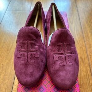 Brand new Tory Burch Women’s Ruby Suede Smoking Slippers, Burgundy Color